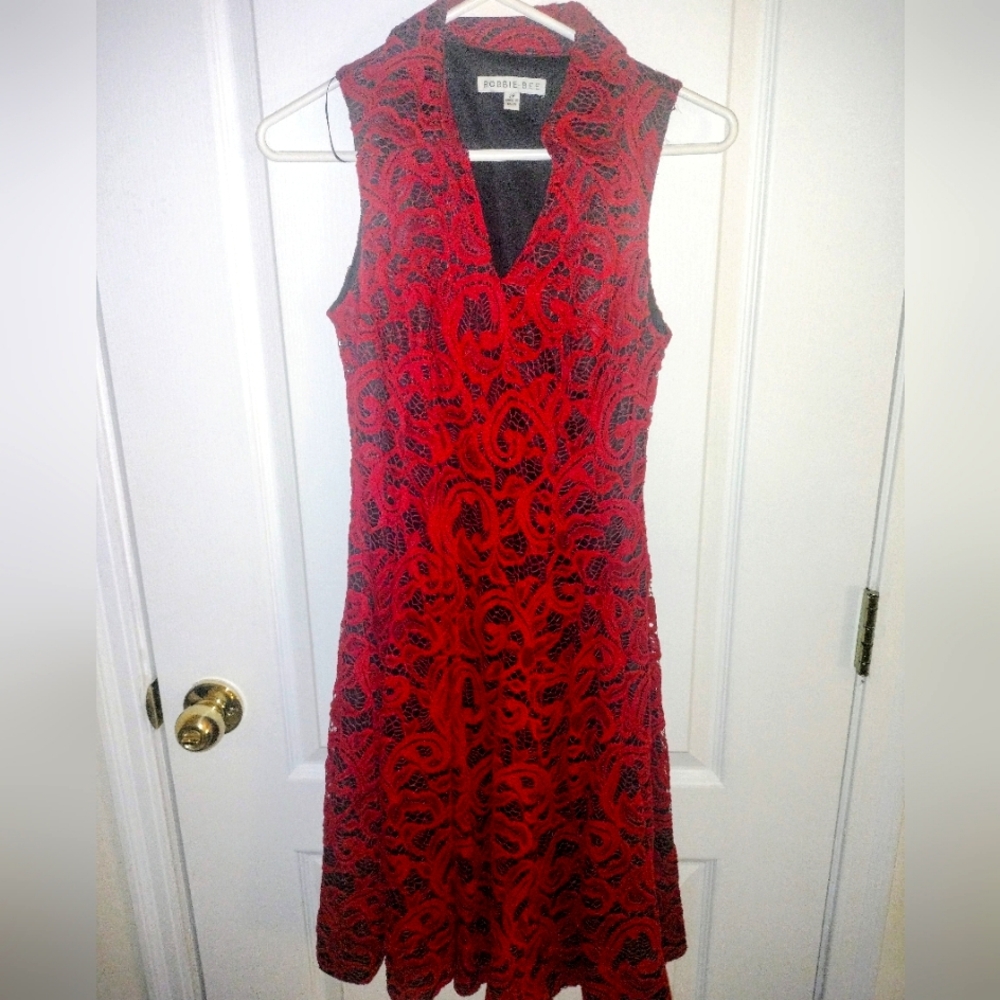 Robbie Bee petite red & black lace dress
